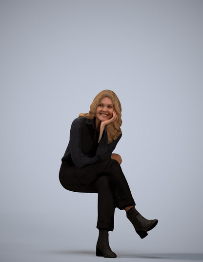 photogrammetry 3D woman business sitting, realistic human model archviz FBX
