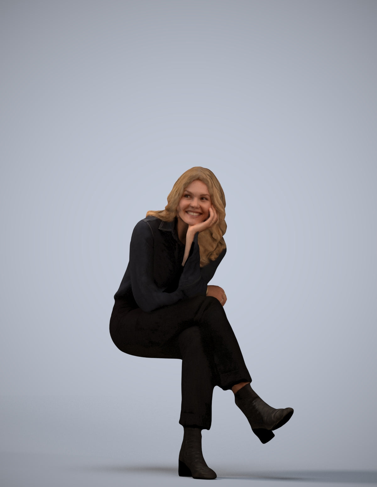 photogrammetry 3D woman business sitting, realistic human model archviz FBX