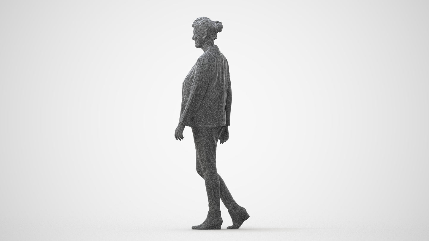 3D scanned woman walking business, photorealistic archviz people for Enscape and SketchUp, square thumbnail