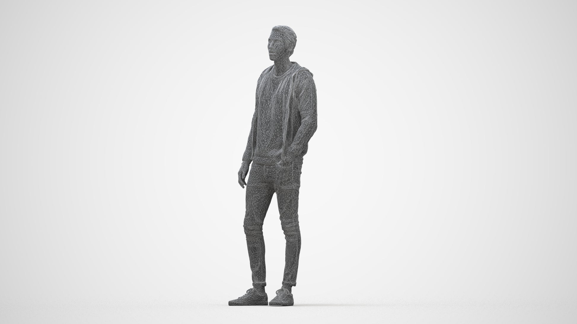 photogrammetry 3D man casual walking, realistic human model archviz FBX, wireframe back view