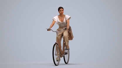 3D scanned woman cycling business, photorealistic archviz people for Enscape and SketchUp, standing pose render