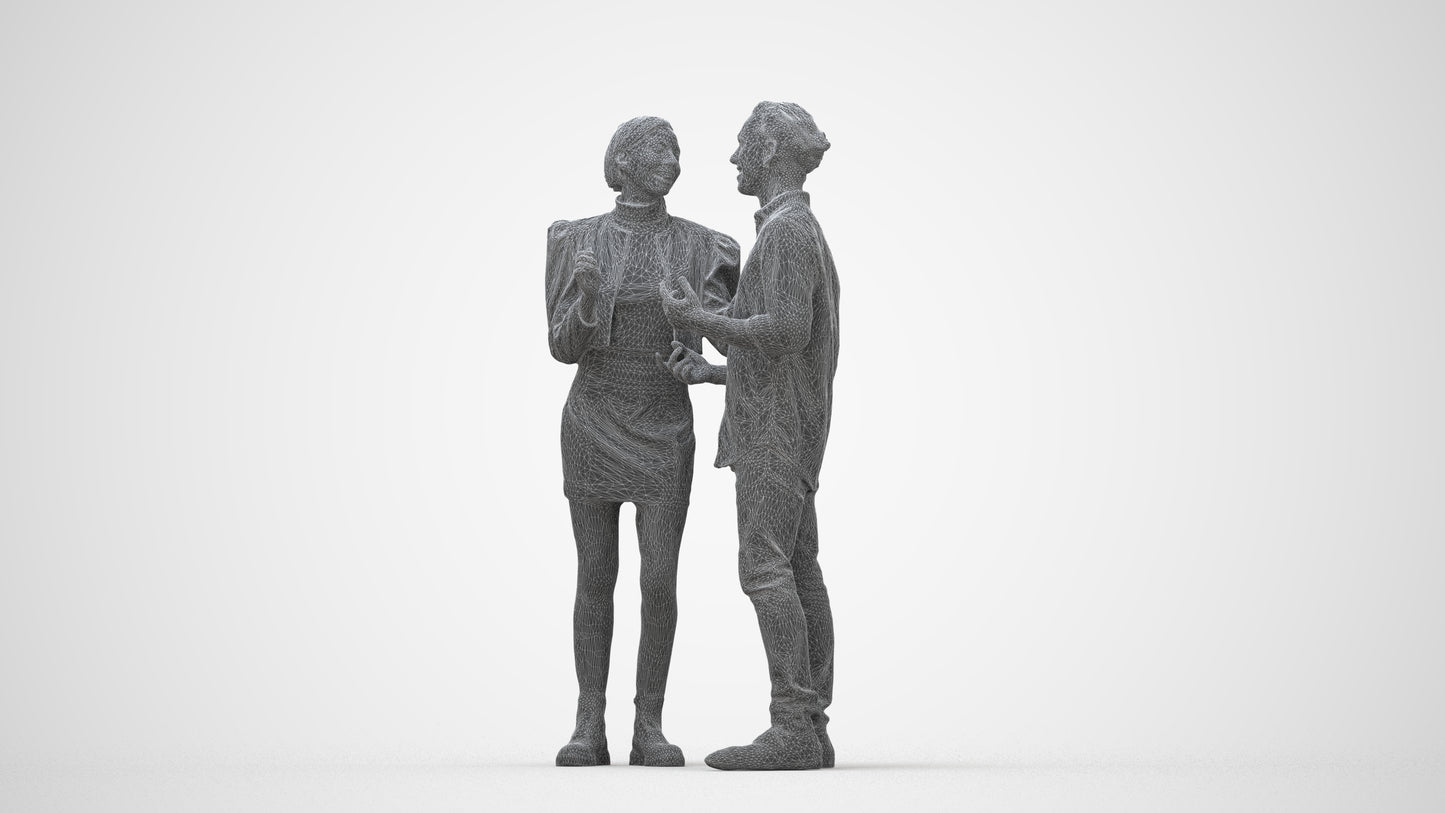 scanned 3D woman casual couple, photogrammetry people for Enscape and V-Ray, wireframe back view