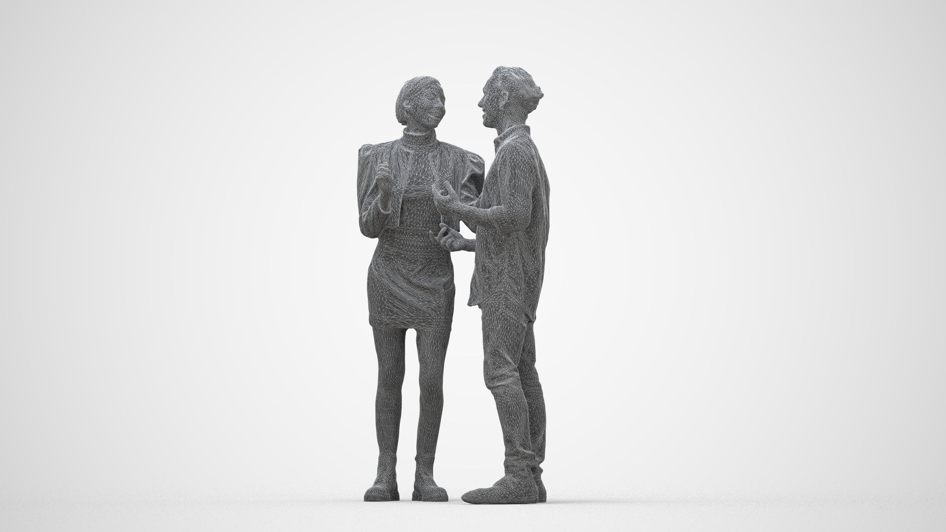 scanned 3D woman casual couple, photogrammetry people for Enscape and V-Ray, wireframe back view