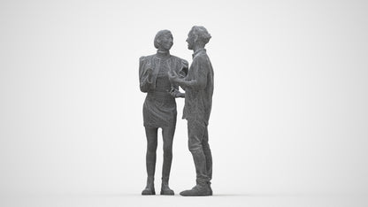scanned 3D woman casual couple, photogrammetry people for Enscape and V-Ray, wireframe back view