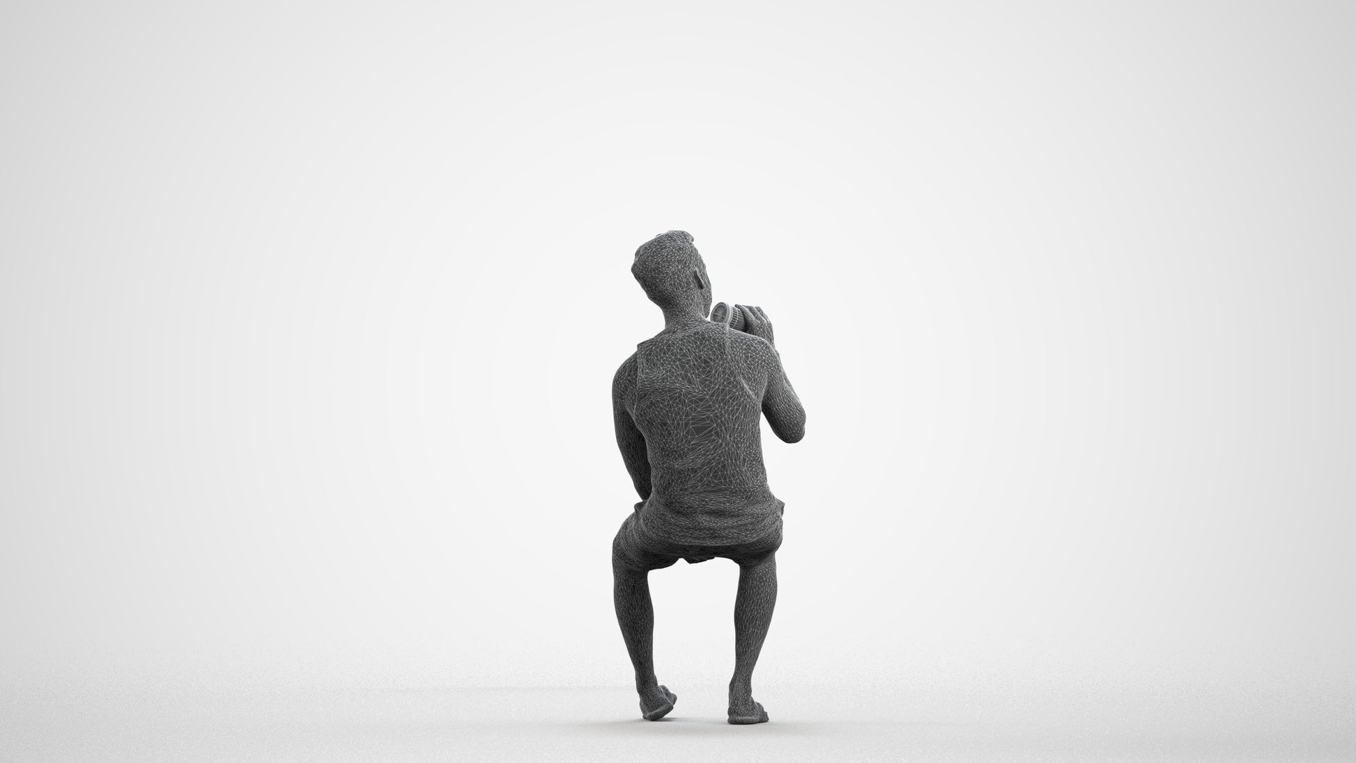 scanned 3D man casual sitting, photogrammetry people for Enscape and V-Ray, wireframe front view