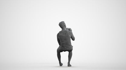 scanned 3D man casual sitting, photogrammetry people for Enscape and V-Ray, wireframe front view