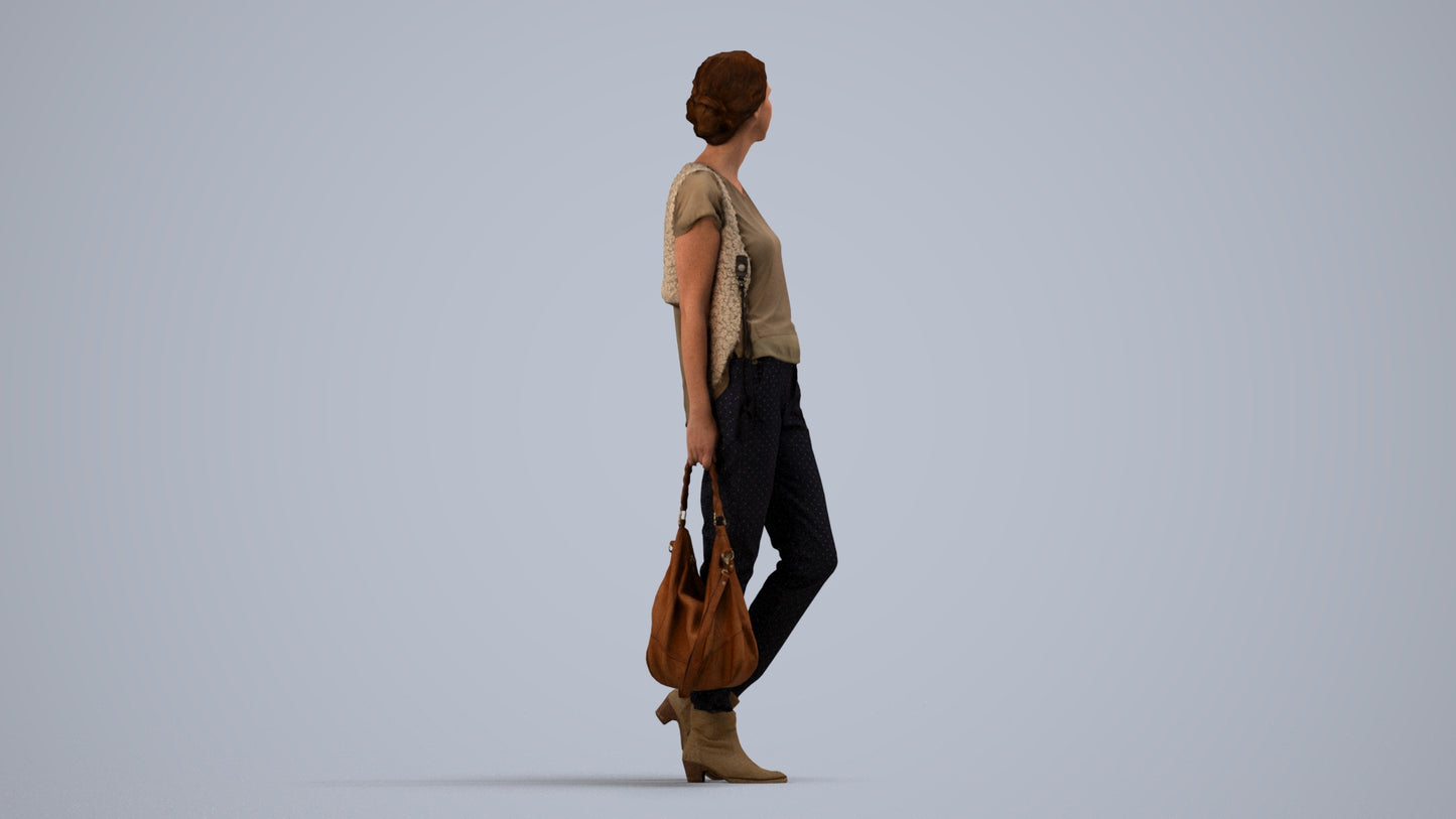 3D scanned woman standing casual, photorealistic archviz people for Enscape and SketchUp, side view render