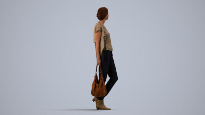 3D scanned woman standing casual, photorealistic archviz people for Enscape and SketchUp, side view render