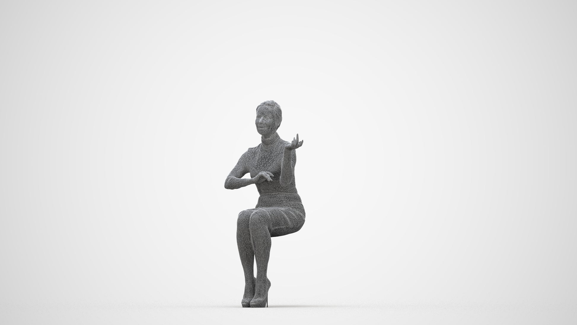 3D people model woman business, scanned human for 3ds Max rendering, wireframe back view