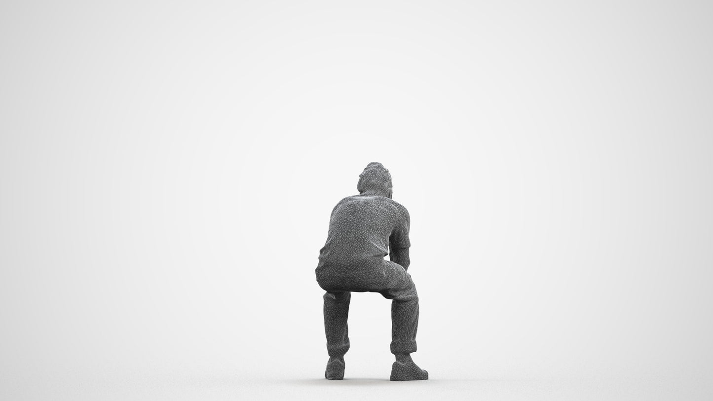 realistic 3D man casual sitting, scanned archviz people for Blender and 3ds Max, wireframe front view