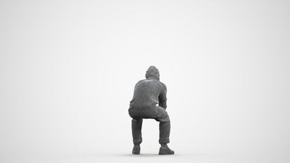 realistic 3D man casual sitting, scanned archviz people for Blender and 3ds Max, wireframe front view