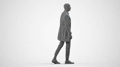 photogrammetry 3D man business walking, realistic human model archviz FBX, wireframe side view