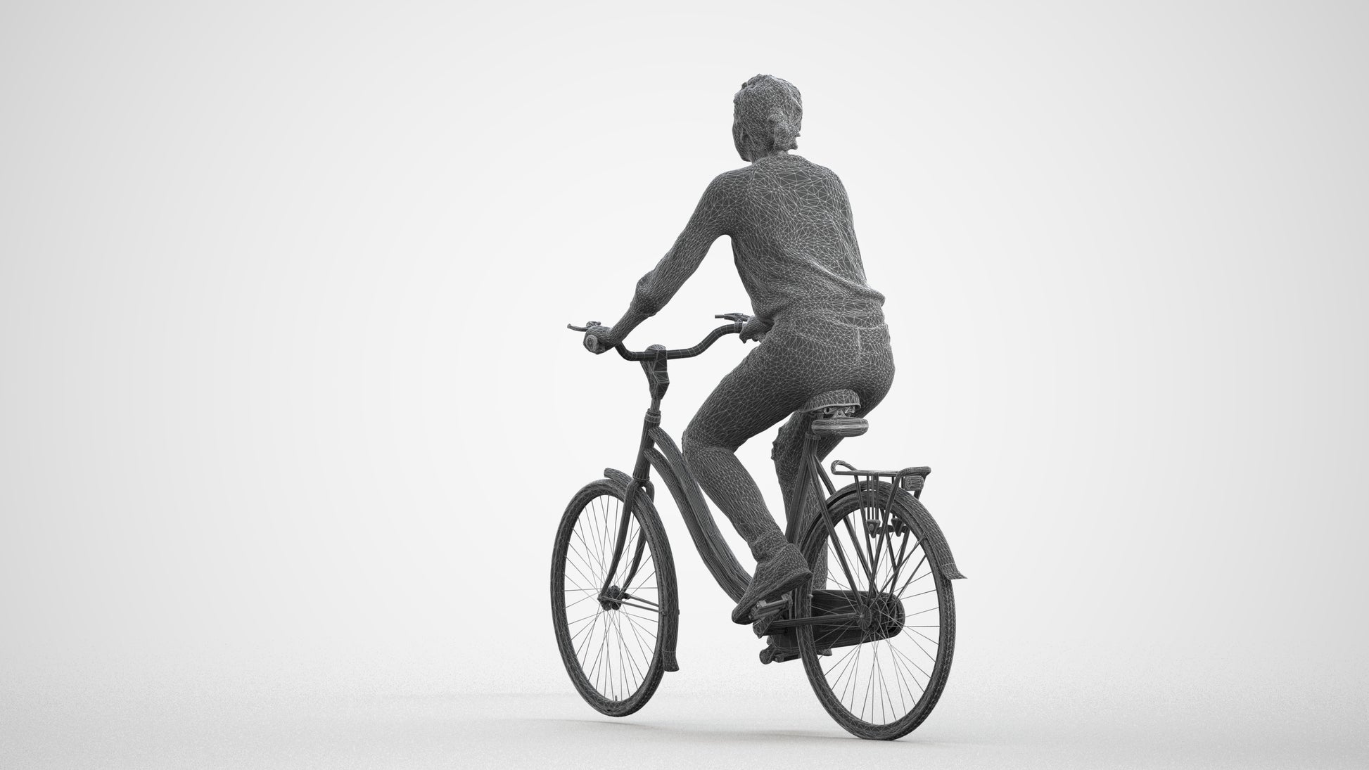 realistic 3D human woman casual cycling, archviz people FBX OBJ for Blender, wireframe front view