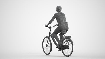realistic 3D human woman casual cycling, archviz people FBX OBJ for Blender, wireframe front view