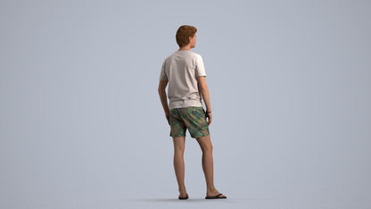 3D human model man casual standing, photogrammetry scanned person for archviz, front view render