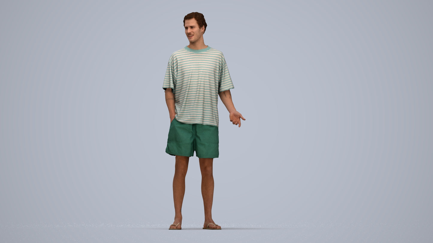 3D human model man casual standing, photogrammetry scanned person for archviz, top-down view render