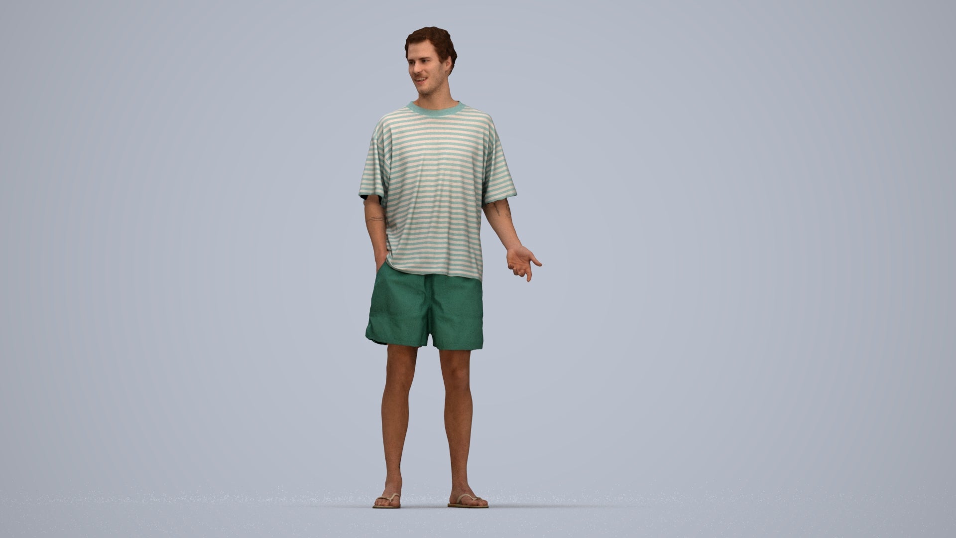 3D human model man casual standing, photogrammetry scanned person for archviz, top-down view render
