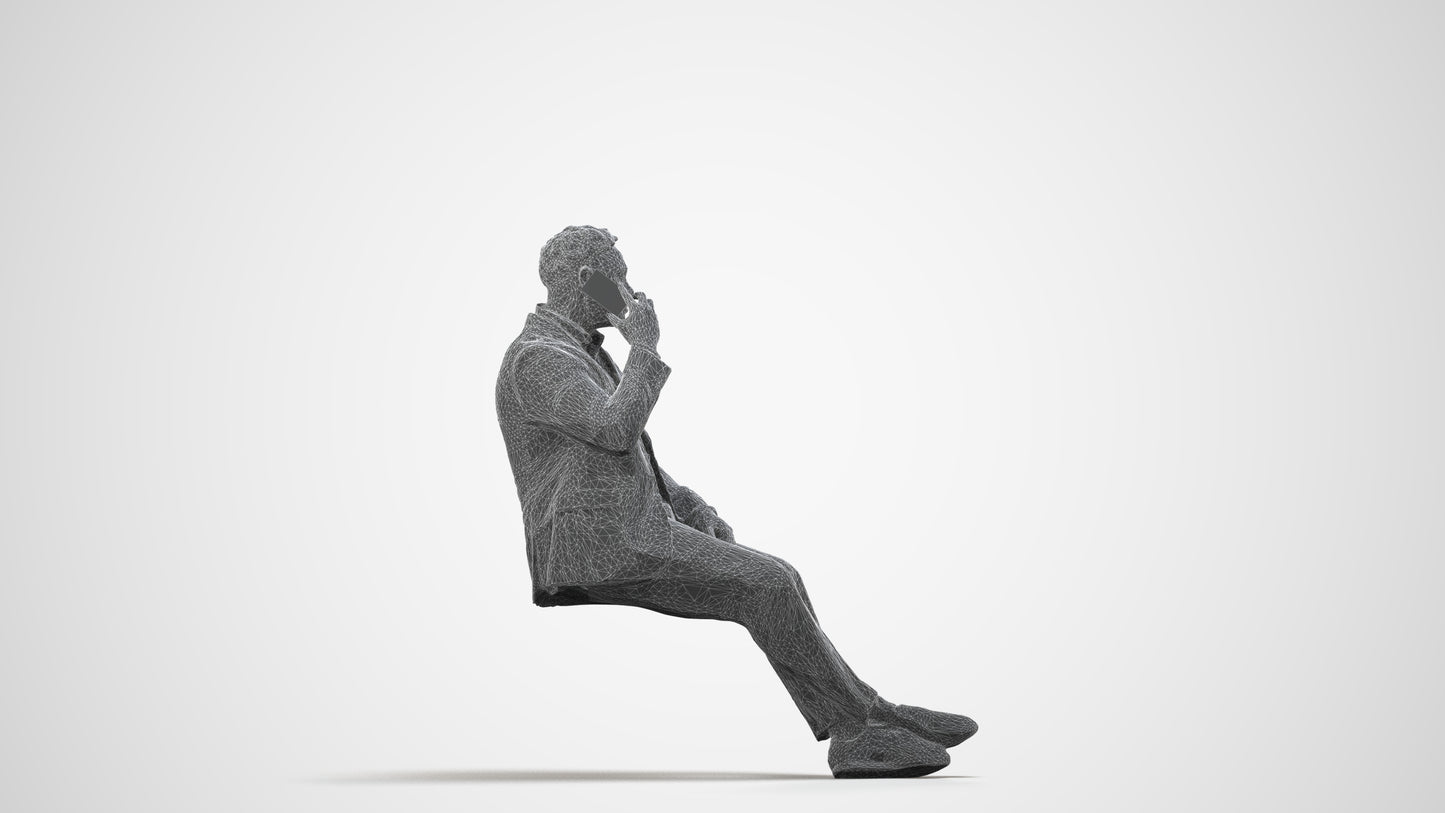 3D people model man business, scanned human for 3ds Max rendering, wireframe side view