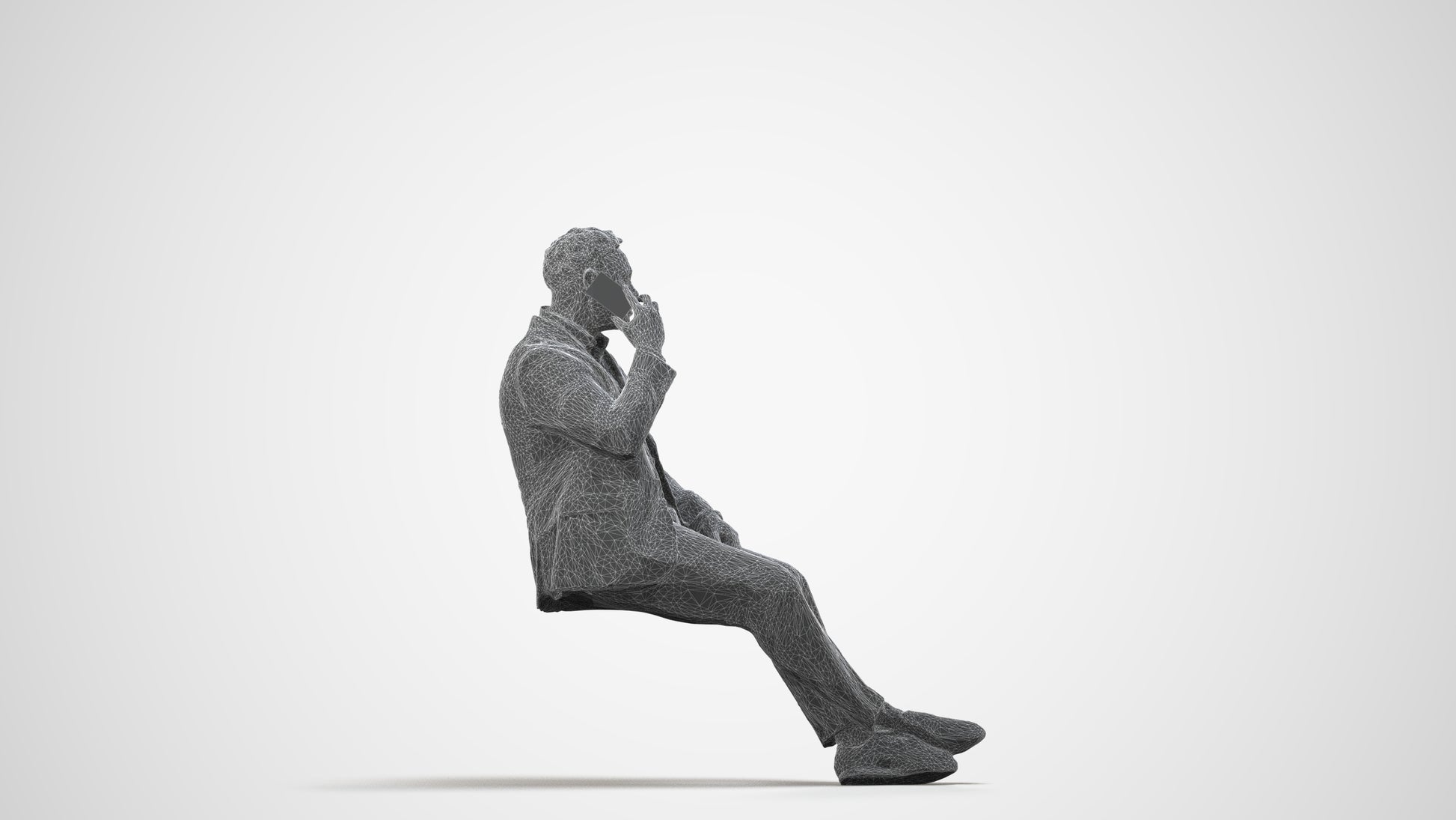 3D people model man business, scanned human for 3ds Max rendering, wireframe side view