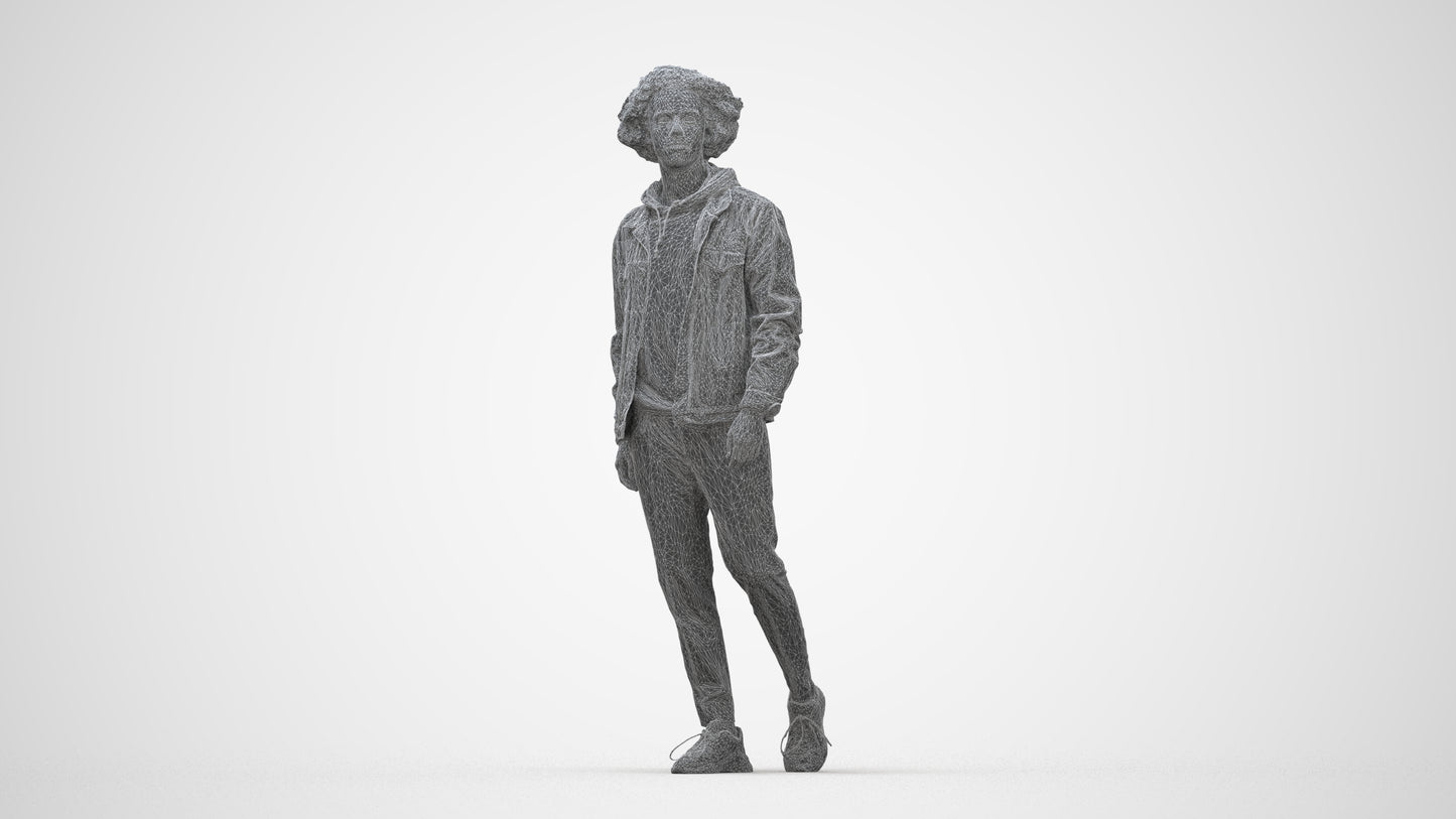 realistic 3D human man casual walking, archviz people FBX OBJ for Blender, wireframe back view