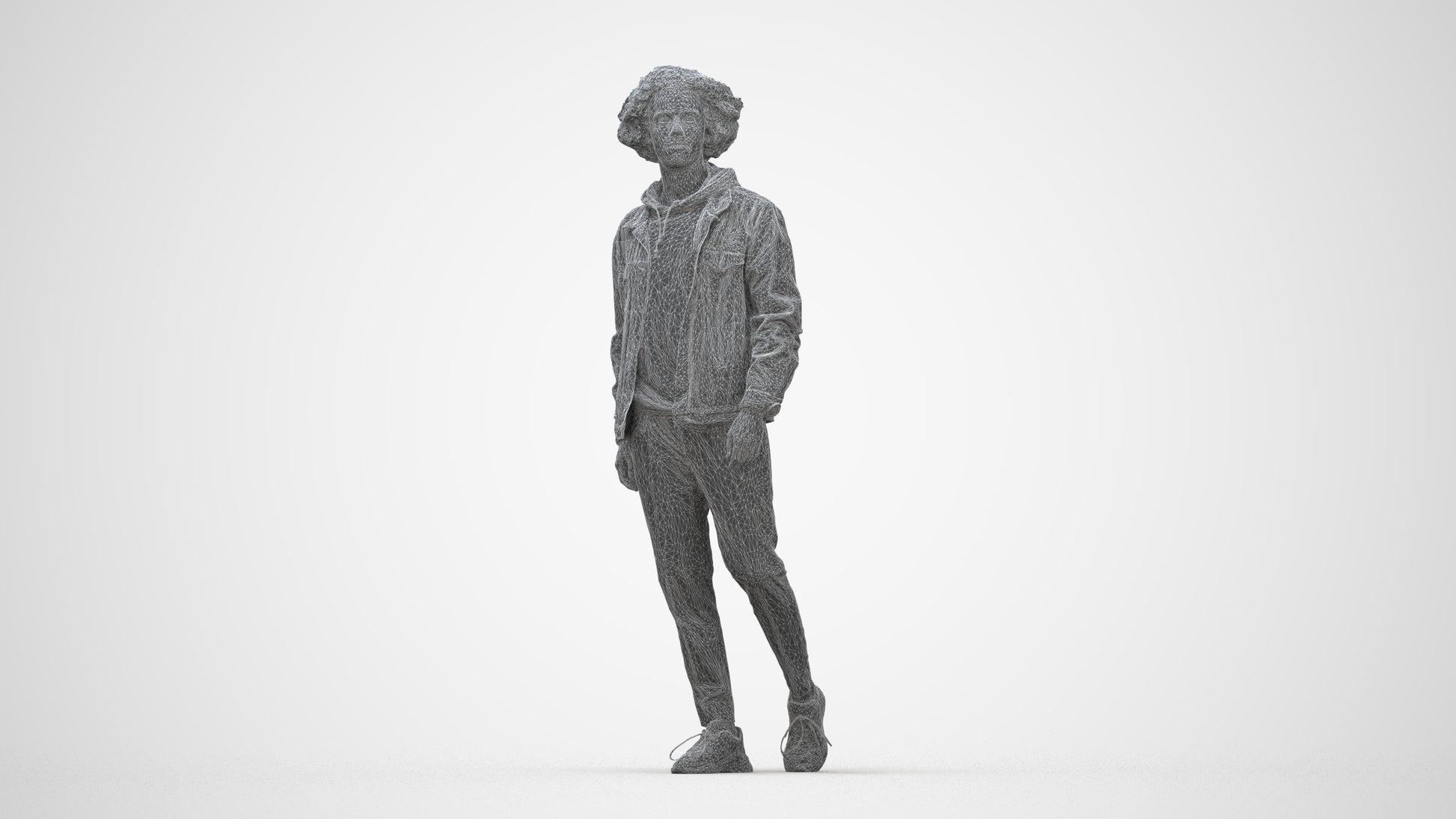 realistic 3D human man casual walking, archviz people FBX OBJ for Blender, wireframe back view