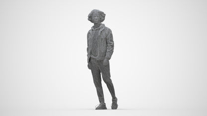 realistic 3D human man casual walking, archviz people FBX OBJ for Blender, wireframe back view