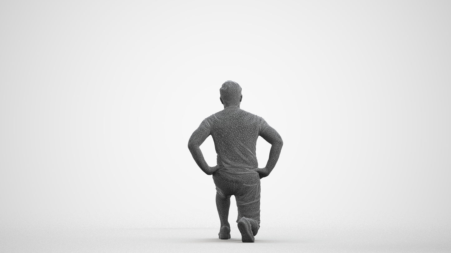 3D human model man sport, photogrammetry scanned person for archviz, wireframe front view