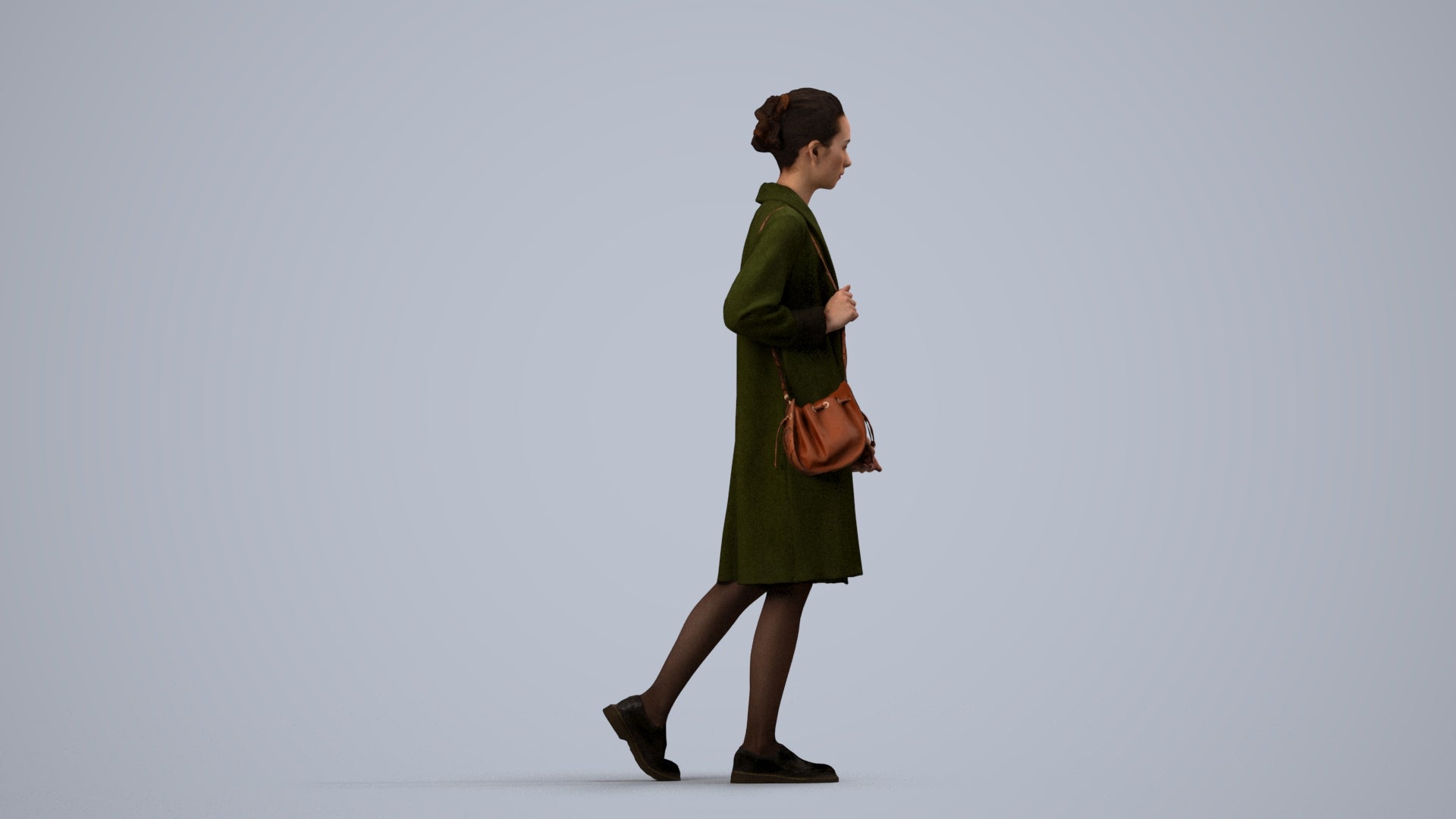 3D people model woman casual walking, scanned human for 3ds Max rendering, side view render
