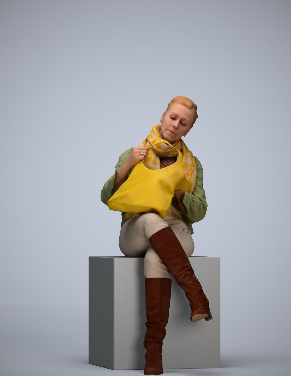 realistic 3D human woman casual sitting, archviz people FBX OBJ for Blender
