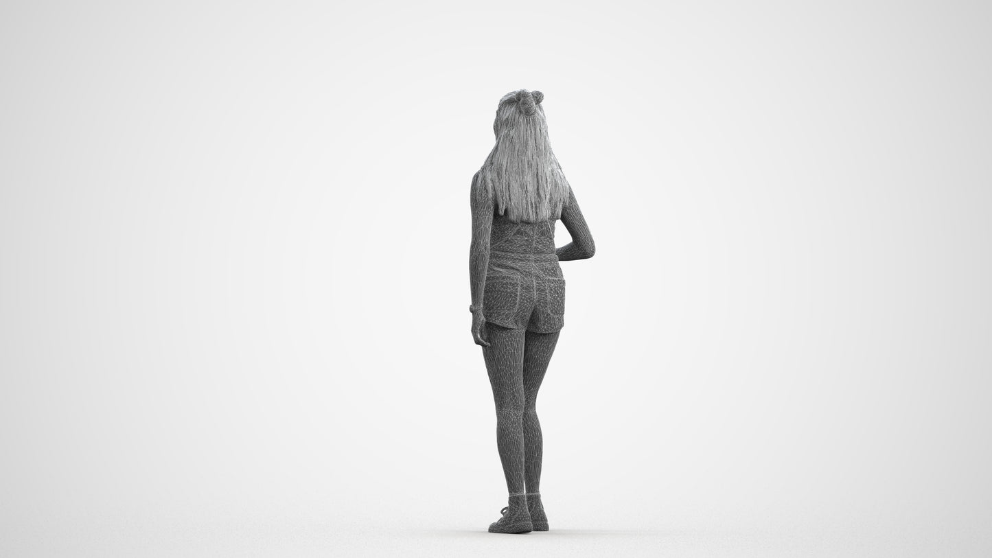 3D people model woman casual standing, scanned human for 3ds Max rendering, wireframe front view