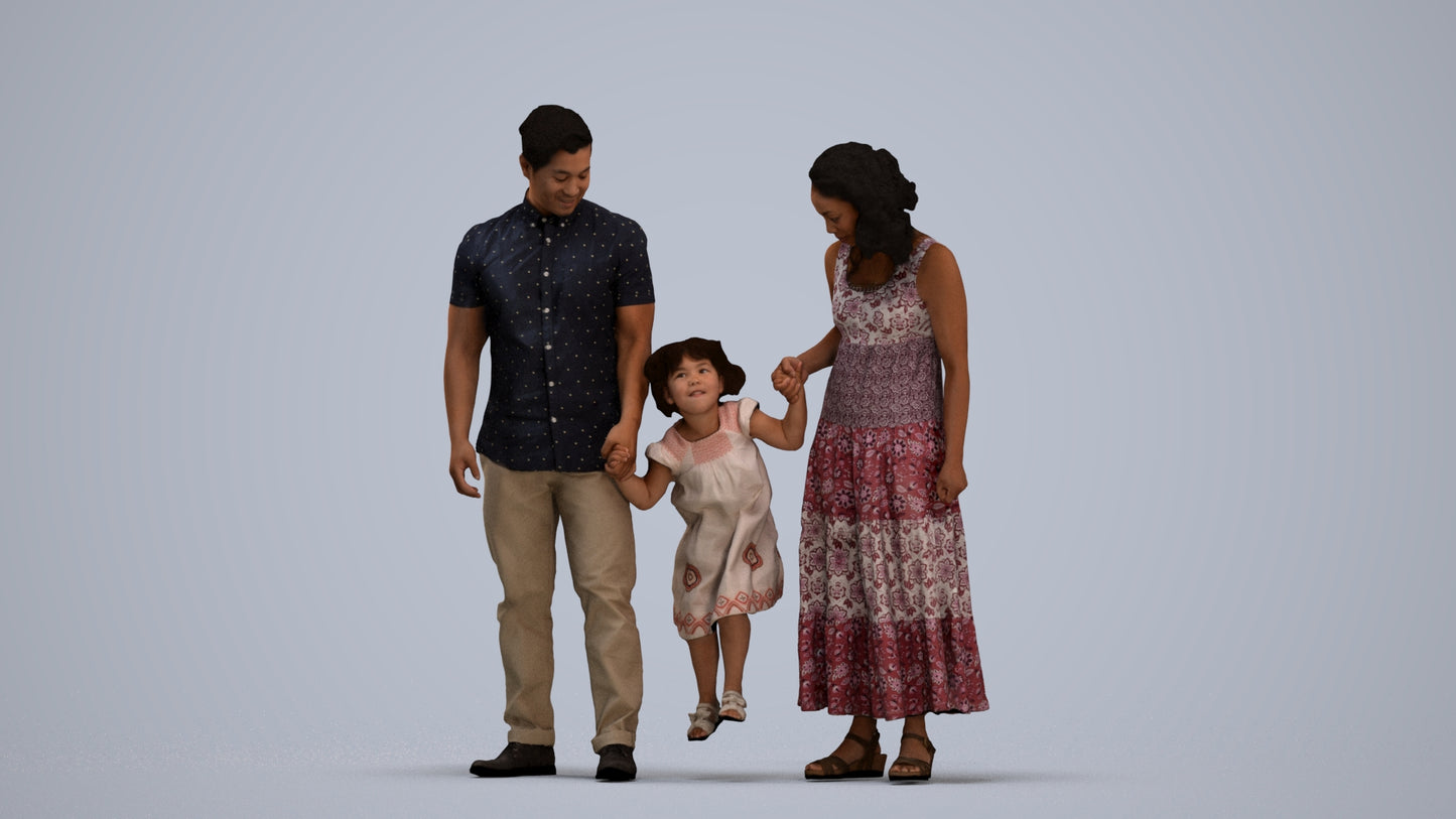 photogrammetry 3D woman casual kids, realistic human model archviz FBX, standing pose render