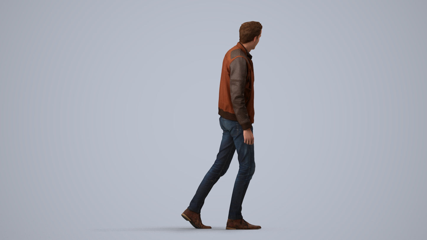 3D people model man casual walking, scanned human for 3ds Max rendering, side view render