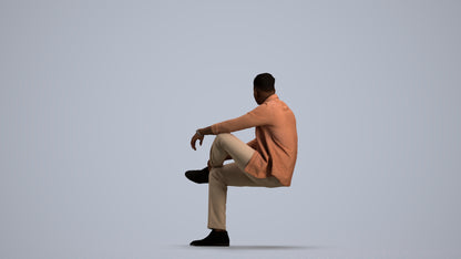 scanned 3D man casual sitting, photogrammetry people for Enscape and V-Ray, front view render
