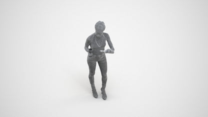 realistic 3D woman casual standing, scanned archviz people for Blender and 3ds Max, wireframe three-quarter view