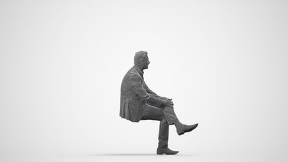 3D people model man business sitting, scanned human for 3ds Max rendering, wireframe side view