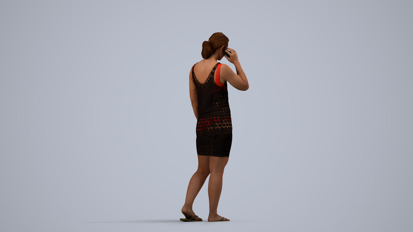 3D people model woman pool, scanned human for 3ds Max rendering, side view render
