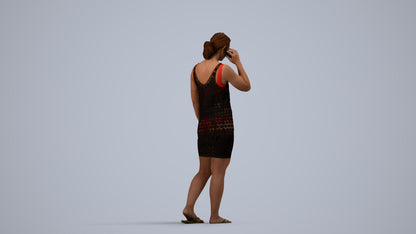 3D people model woman pool, scanned human for 3ds Max rendering, side view render