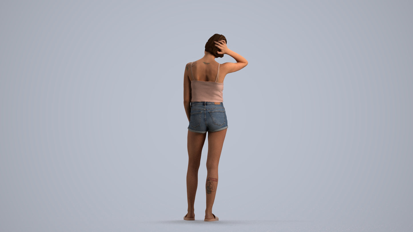 realistic 3D woman casual standing, scanned archviz people for Blender and 3ds Max, front view render
