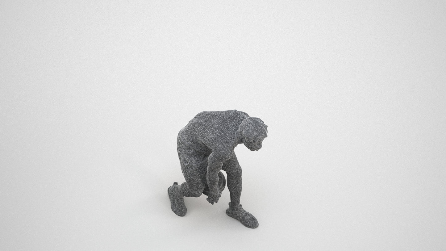 3D people model man sport, scanned human for 3ds Max rendering, wireframe three-quarter view