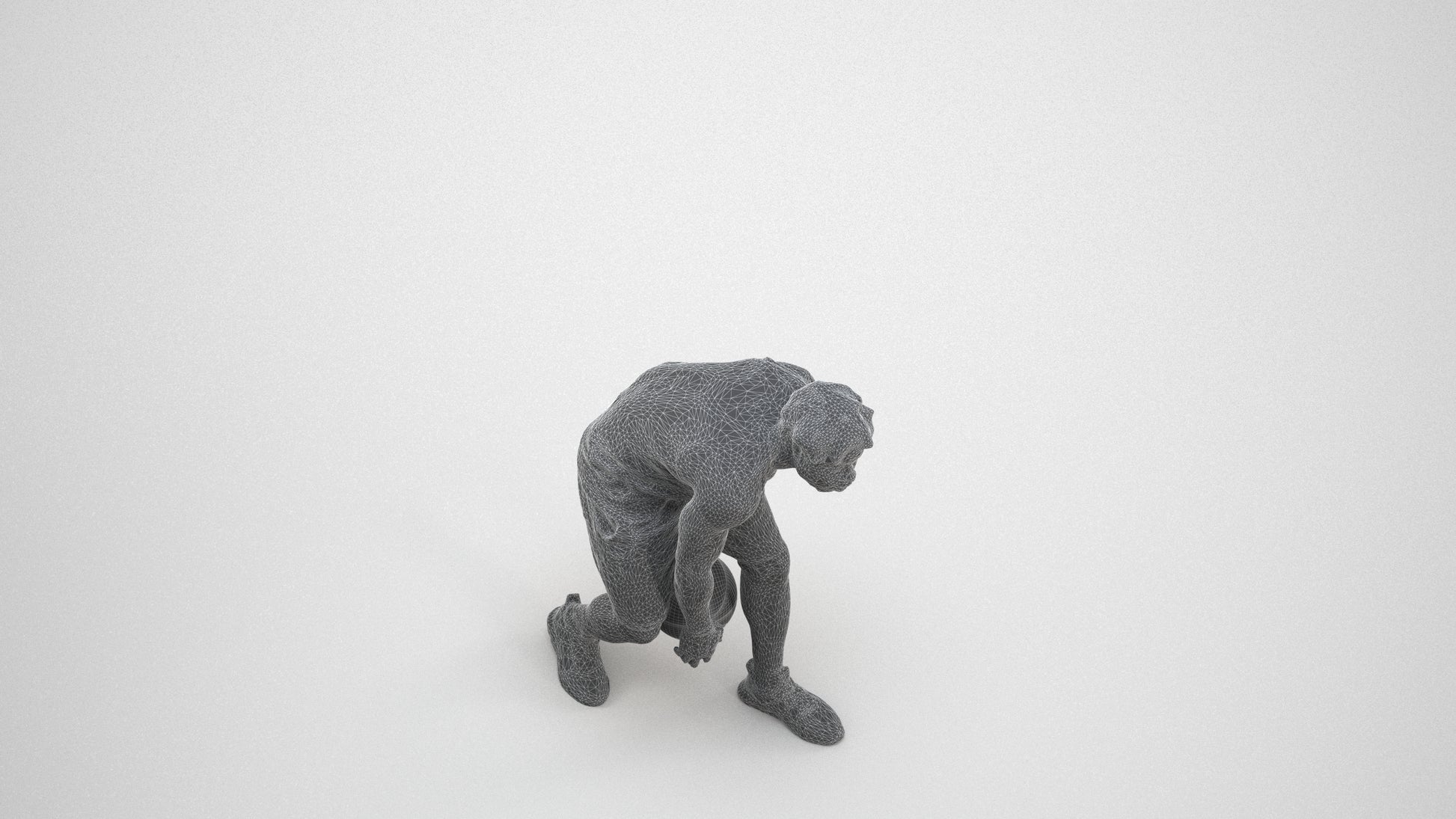 3D people model man sport, scanned human for 3ds Max rendering, wireframe three-quarter view