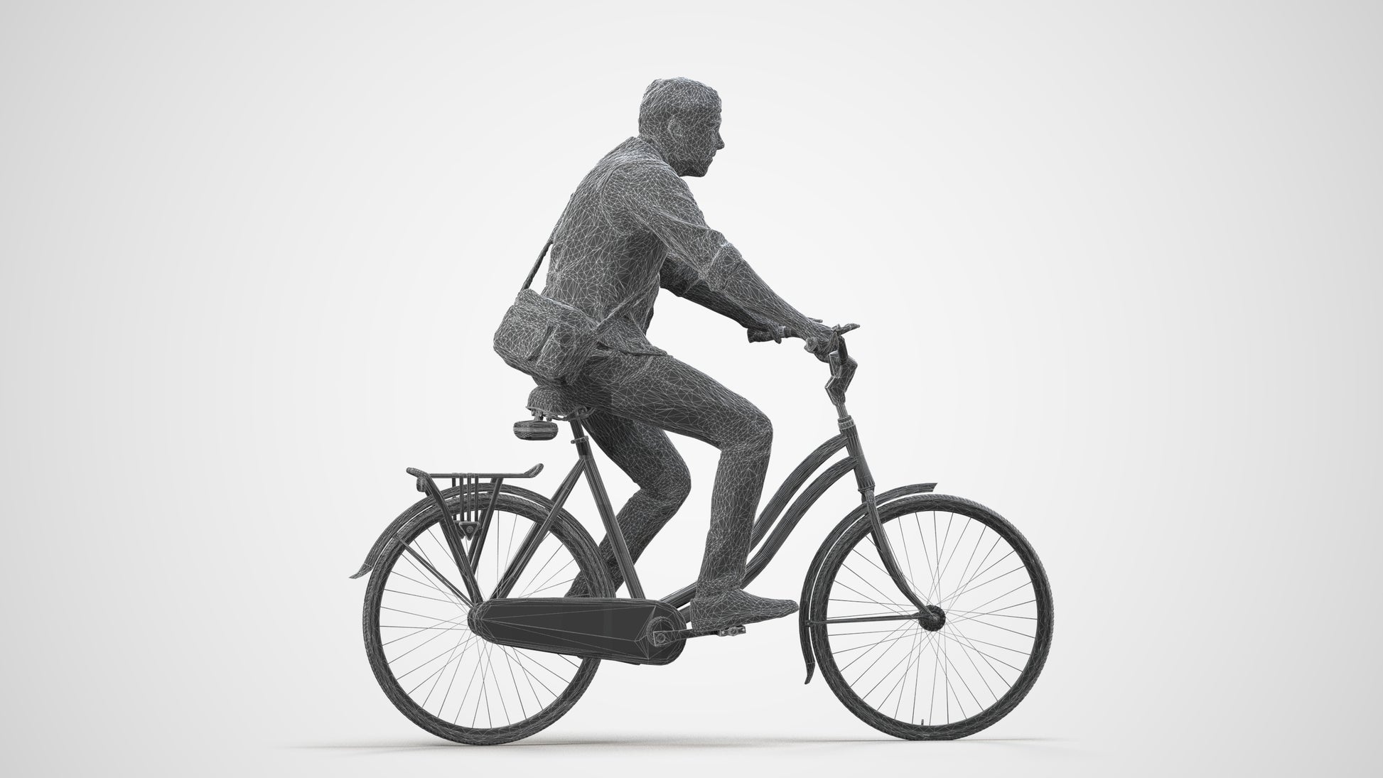 3D people model man casual cycling, scanned human for 3ds Max rendering, wireframe side view
