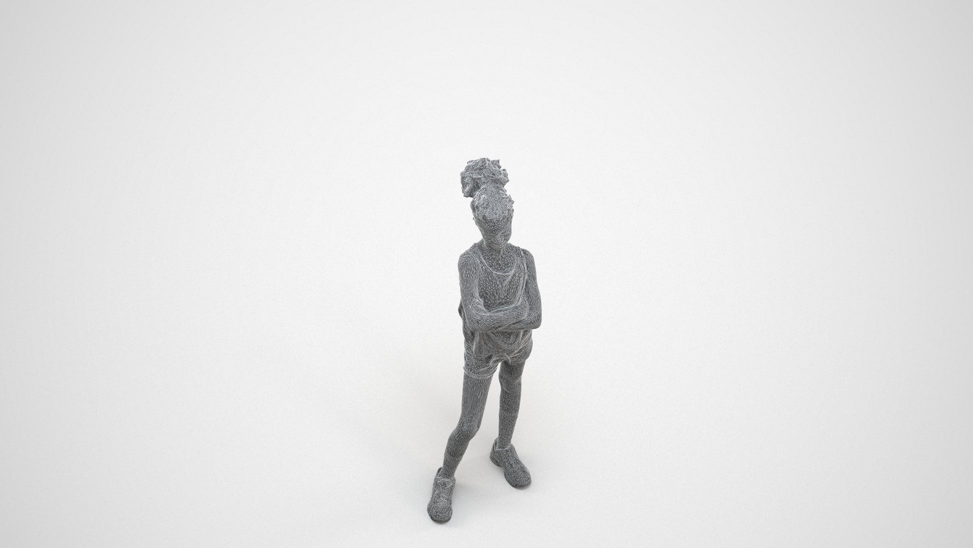 scanned 3D girl sport kids, photogrammetry people for Enscape and V-Ray, wireframe three-quarter view