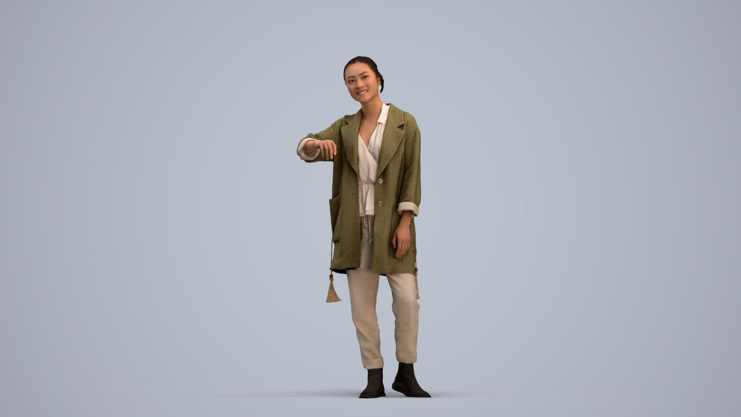 realistic 3D woman casual standing, scanned archviz people for Blender and 3ds Max, standing pose render
