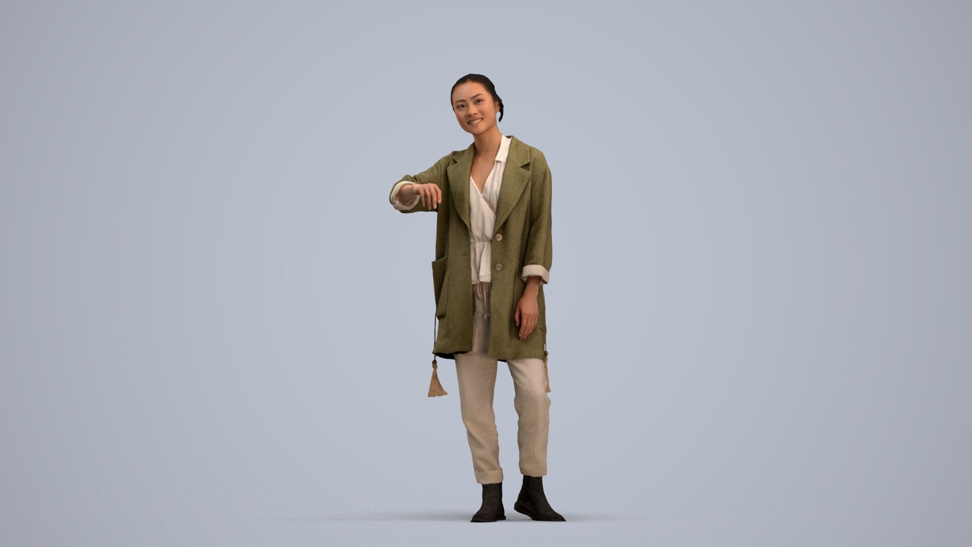 realistic 3D woman casual standing, scanned archviz people for Blender and 3ds Max, standing pose render