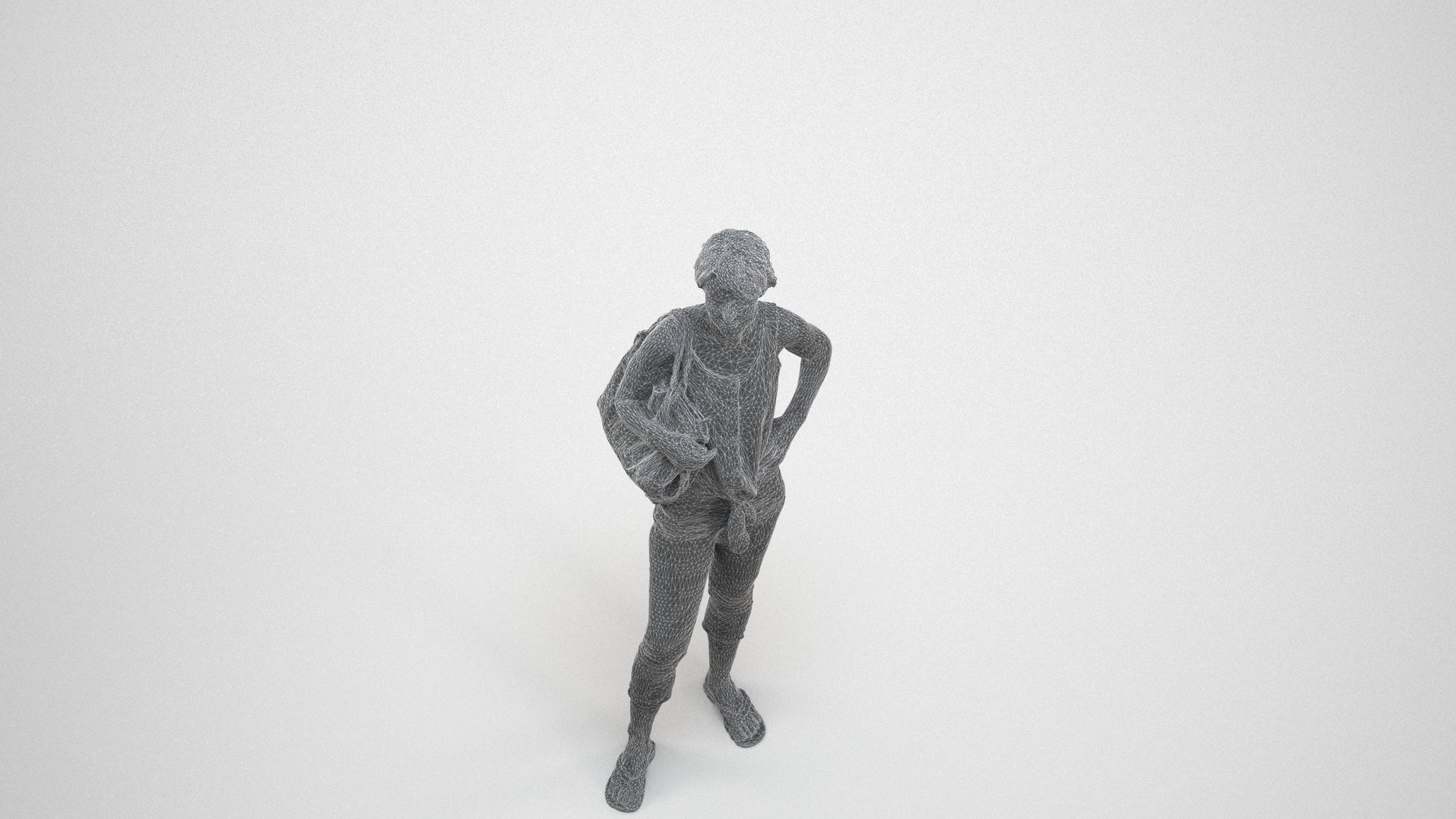 3D people model senior woman standing, scanned human for 3ds Max rendering, wireframe three-quarter view