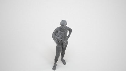 3D people model senior woman standing, scanned human for 3ds Max rendering, wireframe three-quarter view