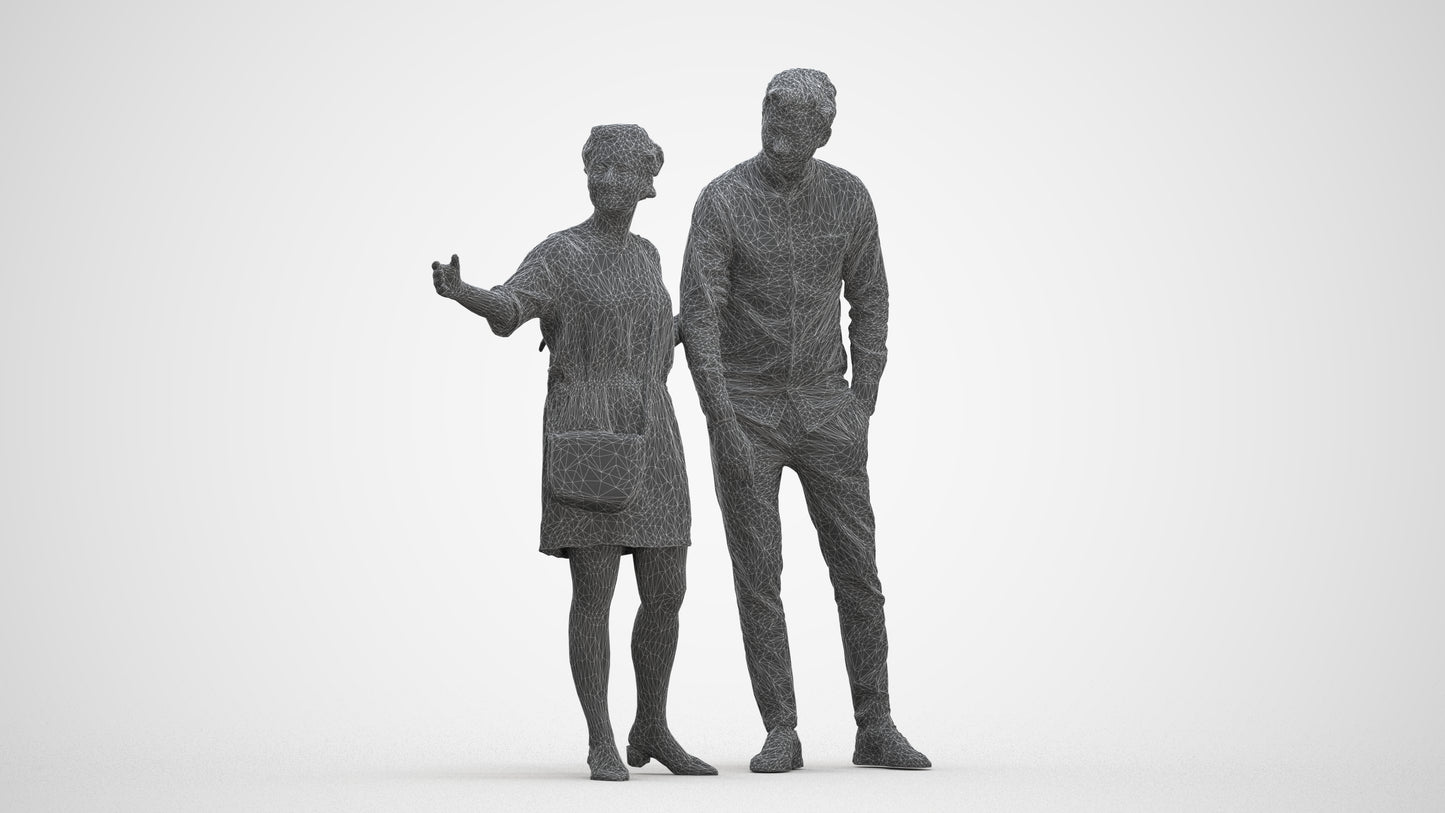 realistic 3D human woman casual couple, archviz people FBX OBJ for Blender, three-quarter front view render