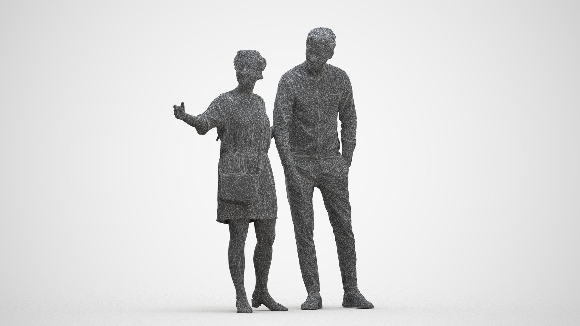 realistic 3D human woman casual couple, archviz people FBX OBJ for Blender, three-quarter front view render