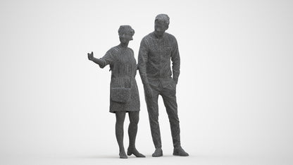 realistic 3D human woman casual couple, archviz people FBX OBJ for Blender, three-quarter front view render