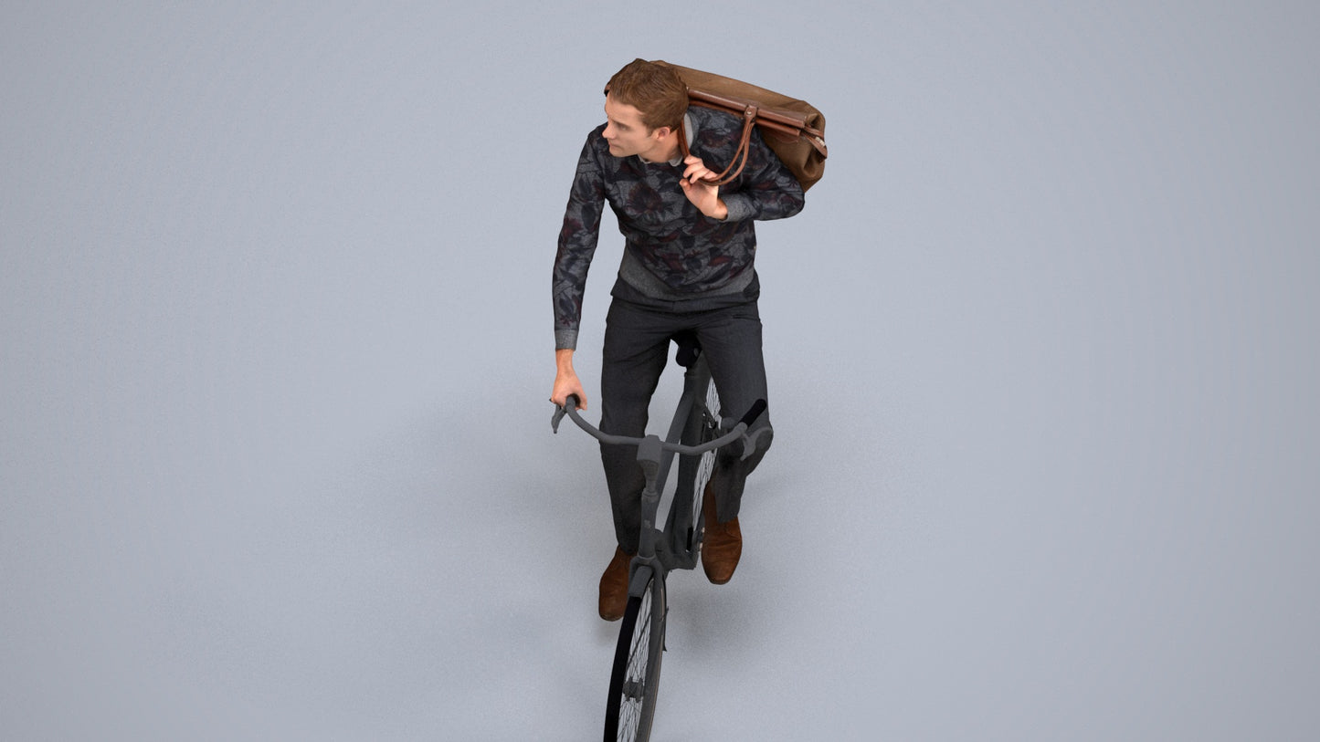 scanned 3D man casual cycling, photogrammetry people for Enscape and V-Ray, back view render